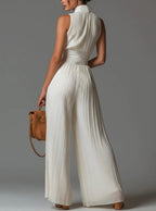 Abigail | V-Hals Ærmeløs Jumpsuit i Chiffon med Vide Ben