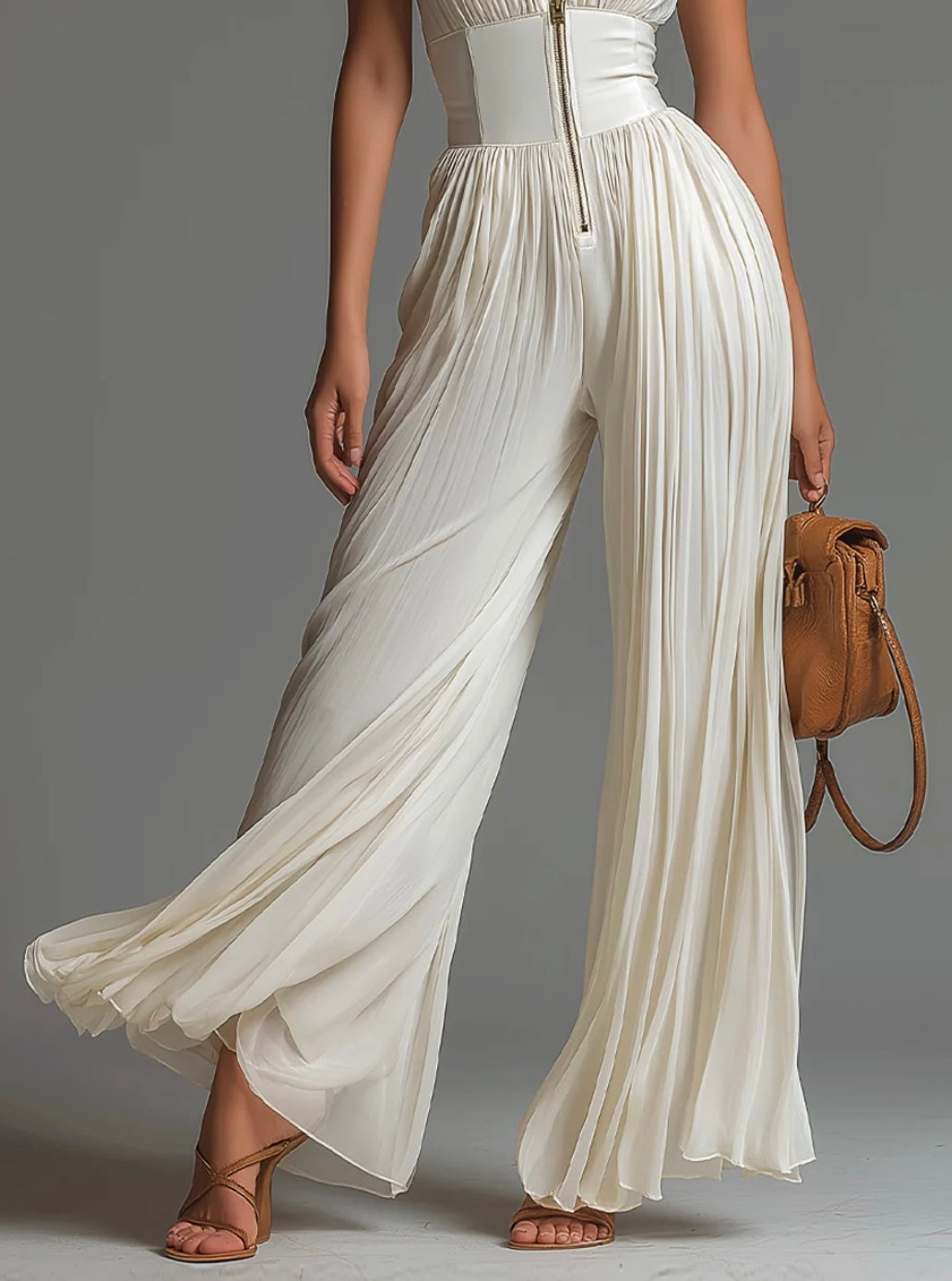 Abigail | V-Hals Ærmeløs Jumpsuit i Chiffon med Vide Ben