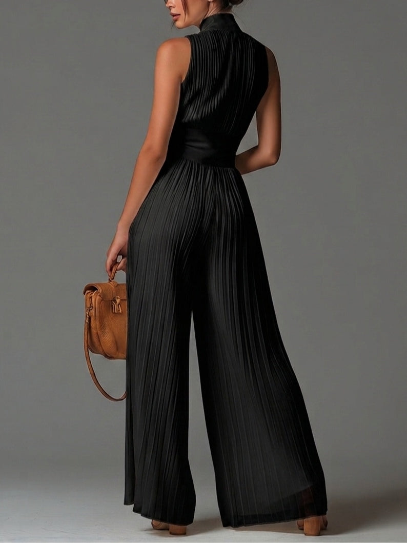 Abigail | V-Hals Ærmeløs Jumpsuit i Chiffon med Vide Ben